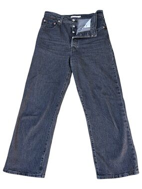 LEvi's Premium Ribcage Straight ankle Jeans Womens 29 Black Denim Button fly
